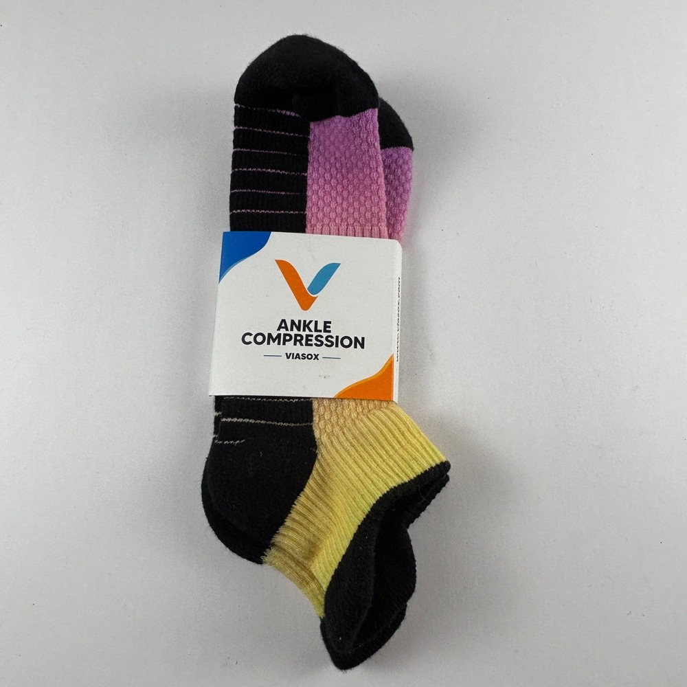 Viasox Ankle Compression Socks Unisex M/L Sunrise Multicolor New Bamboo Blend